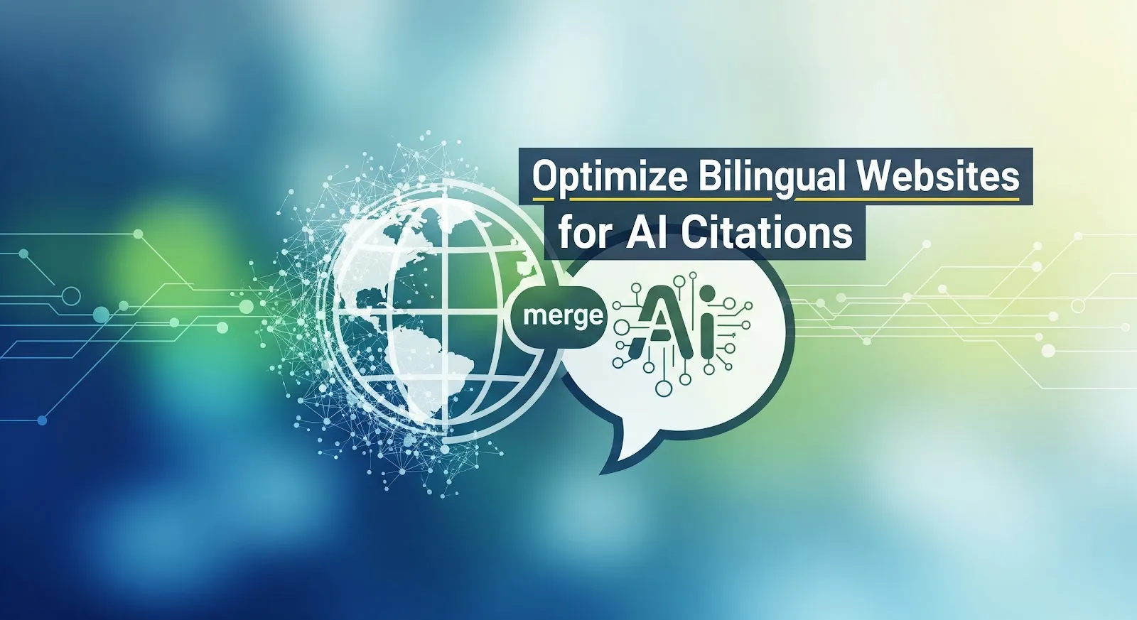 A globe merging with an AI speech bubble, titled optimise bilingual websites for AI citations.
